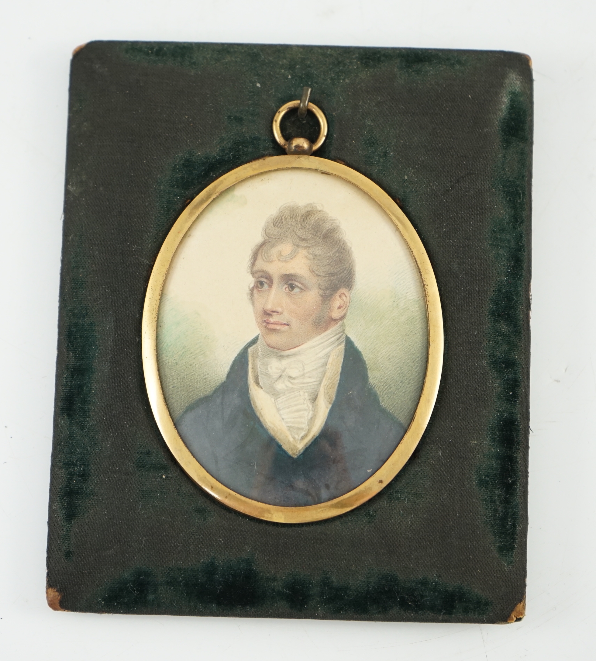 English School circa 1800, Portrait miniature of Charles Holloway (1774-1817), watercolour on paper, 7.3 x 5.8cm.